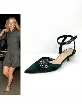 Christian Dior Gang Green Black Tartan Plaid Kitten Heels Pumps Mules Shoes 37 7